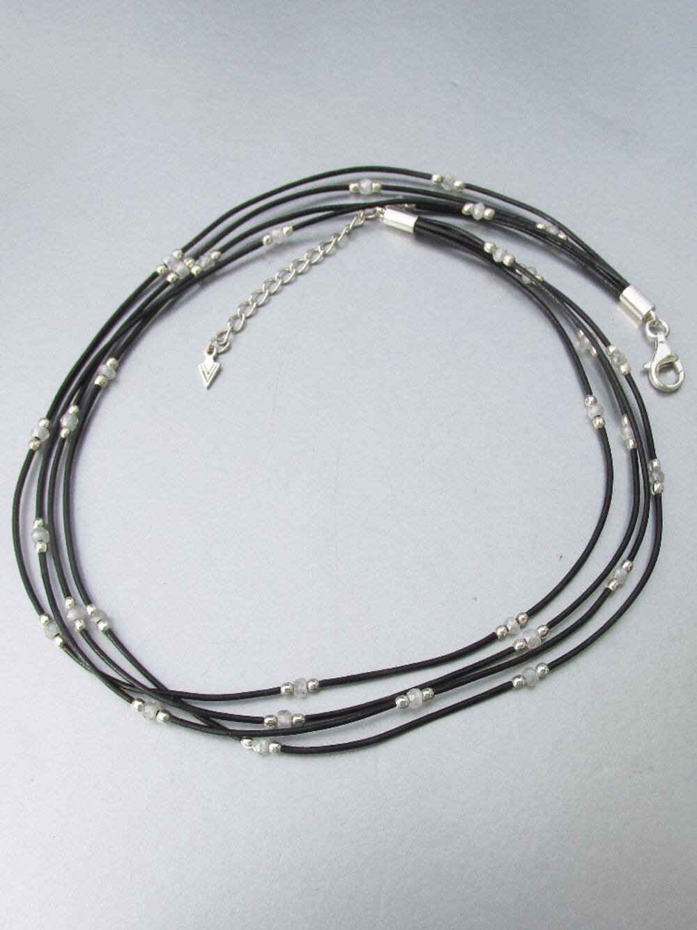 Retired SILPADA Sterling Silver White CZ Bead 4 Str Black Cord Necklace N1976